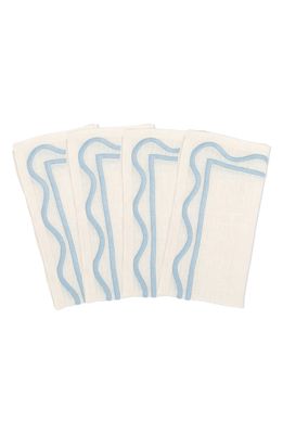 MISETTE Set of 4 Embroidered Linen Napkins in Color Block Blue