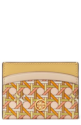 Tory Burch Robinson Print Leather Card Case in Beeswax Basketweave