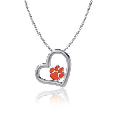 DAYNA DESIGNS Clemson Tigers Heart Necklace in Silver