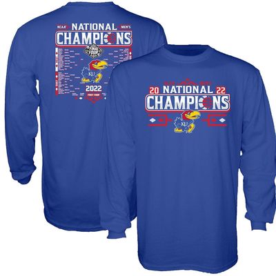 Men's Blue 84 Royal Kansas Jayhawks 2022 NCAA Men's Basketball National Champions Bracket Long Sleeve T-Shirt