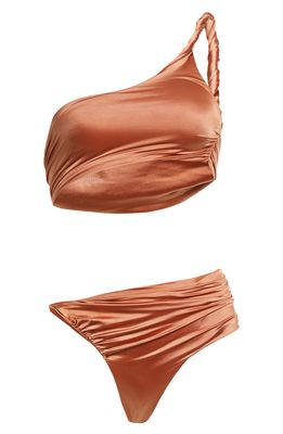 Isa Boulder Twisted Cutout One-Piece Swimsuit in Rust