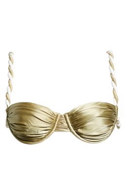 Isa Boulder Ropes Satin Bikini Top in Gold/Gold/White Straps