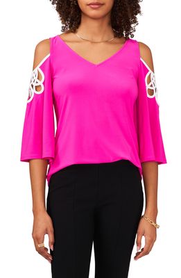 Chaus Cold Shoulder Three-Quarter Sleeve Blouse in Fiercely Fuchsia