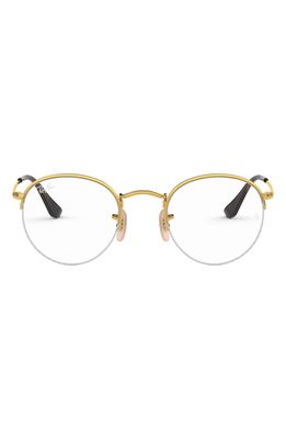 Ray-Ban 48mm Round Blue Light Blocking Filtering Glasses in Gold