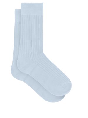 Pantherella - Danvers Ribbed-knit Cotton-blend Socks - Mens - Blue