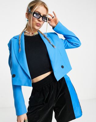 Pull & Bear cropped blazer in electric blue