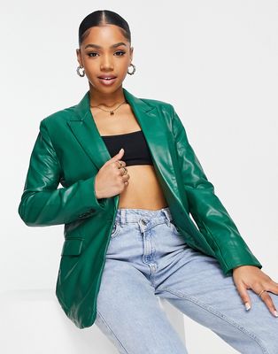 Stradivarius faux leather blazer in green