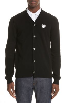 COMME DES GARCONS PLAY White Heart Wool Cardigan in Black