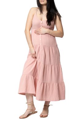 Nom Maternity Monaco Button Front Maternity Maxi Dress in Rose Pink