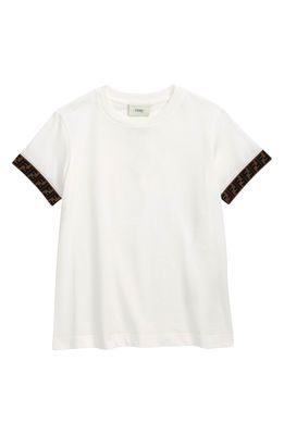 Fendi Kids' FF Logo Tape Cotton T-Shirt in F0Tu9 White Brn