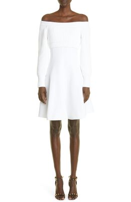 Alexander McQueen Off the Shoulder Long Sleeve Minidress in Optic White