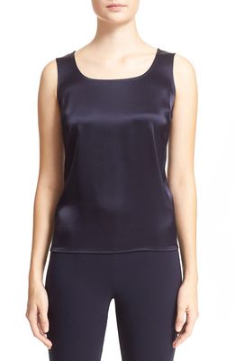 ST. JOHN COLLECTION Liquid Satin Round Neck Shell in Navy