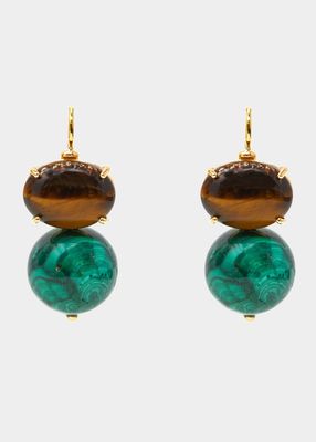 Monachina Stone and Boule Earrings in Tiger Eye and Malachite Ball