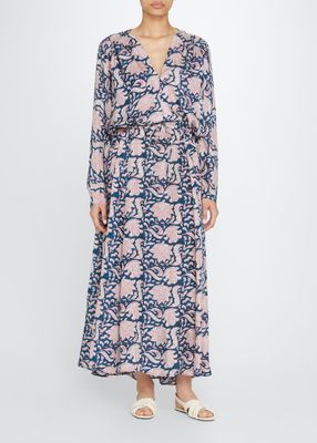 Sienna Kimono-Sleeve Silk Maxi Dress