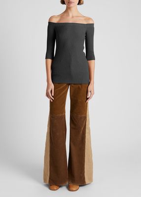 Off-the-Shoulder Rib Wool-Cashmere Top