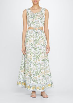 Divina Floral Poplin Cutout Maxi Dress