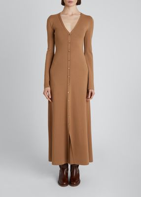 Long Button-Down Wool Dress