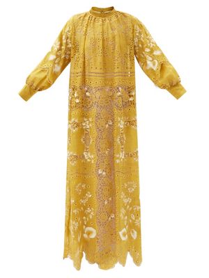 Biyan - Genesita Embroidered Broderie-anglaise Dress - Womens - Yellow