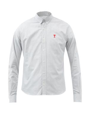 Ami - Logo-embroidered Organic-cotton Oxford Shirt - Mens - Black Multi