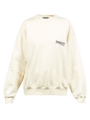 Balenciaga - Campaign-logo Embroidered Cotton-jersey Sweatshirt - Womens - Cream Multi
