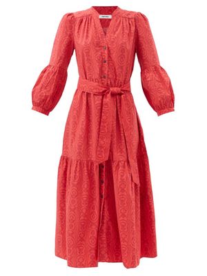 Cefinn - Alice Moiré-print Organic-cotton Voile Dress - Womens - Red