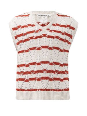 Our Legacy - Open-work Striped Hemp-blend Sweater Vest - Mens - Red Stripe