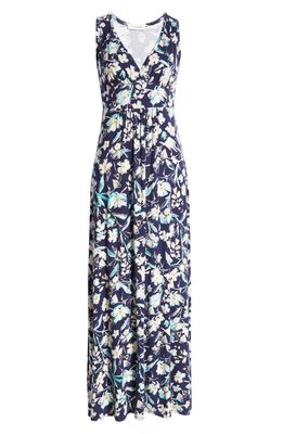Loveappella Floral Empire Waist Maxi Dress in Navy
