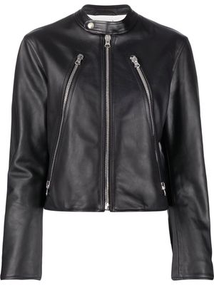 MM6 Maison Margiela zipped leather biker jacket - Black