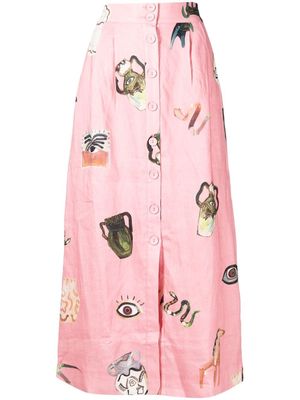 ALEMAIS Cleo graphic-print linen skirt - Pink