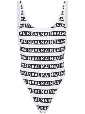 Balmain logo-stripe high-leg swimsuit - Black