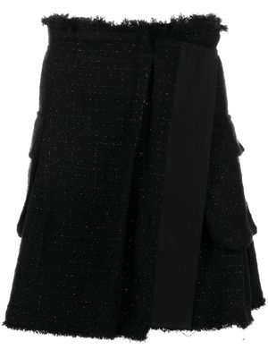 sacai raw-cut wrap tweed skirt - Black
