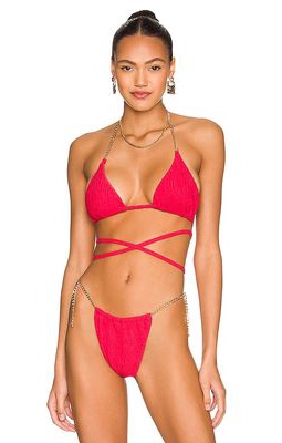 Beach Bunny Brooklyn Tri Bikini Top in Red