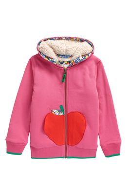 Mini Boden Kids' Applique Fleece & Cotton Lined Jacket in Tickled Pink Apple