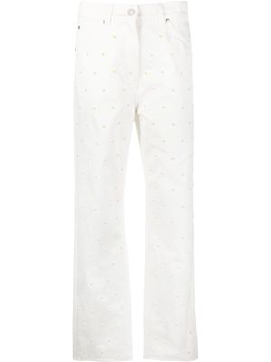 MSGM floral bead-embellished straight-leg jeans - Neutrals