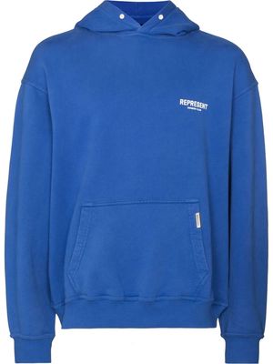 Represent logo-print cotton hoodie - Blue
