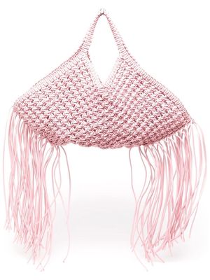 Yuzefi fringed-side woven shoulder bag - Pink