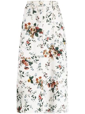 Erdem floral-print midi skirt - White