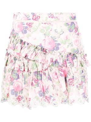 LoveShackFancy floral-print ruffled skirt - Pink