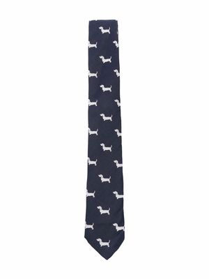 Thom Browne Kids dog-print two-tone tie - Blue