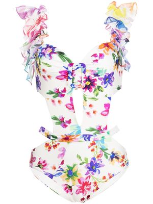 PatBO floral cut-detail swimsuit - Multicolour