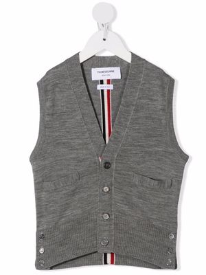 Thom Browne Kids stripe-detail merino cardigan - Grey