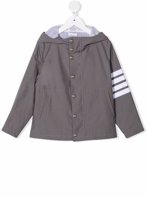 Thom Browne Kids striped-sleeve hooded jacket - 035 MED GREY