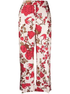 Alberto Biani cropped floral silk trousers - Neutrals