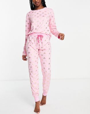Chelsea Peers foil bee long pajama set in pink