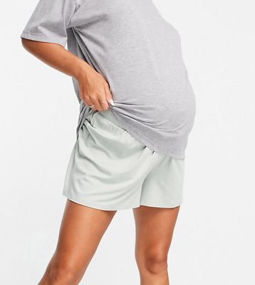 ASOS DESIGN Maternity under the bump flippy shorts with drawstring in sage-Green