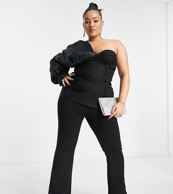 ASOS LUXE Curve one satin sleeve corset top with buttons in black - part of a set