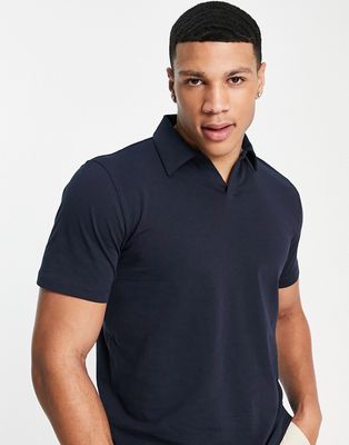 Selected Homme polo with camp collar in navy