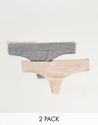 Green Treat 2 pack seam free thong in beige and gray-Neutral