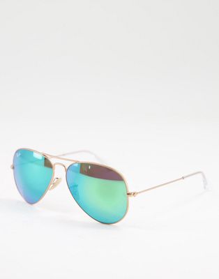 Ray-Ban aviator sunglasses in gold with green mirror lens