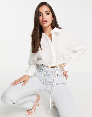 In The Style drawstring cropped shirt in white